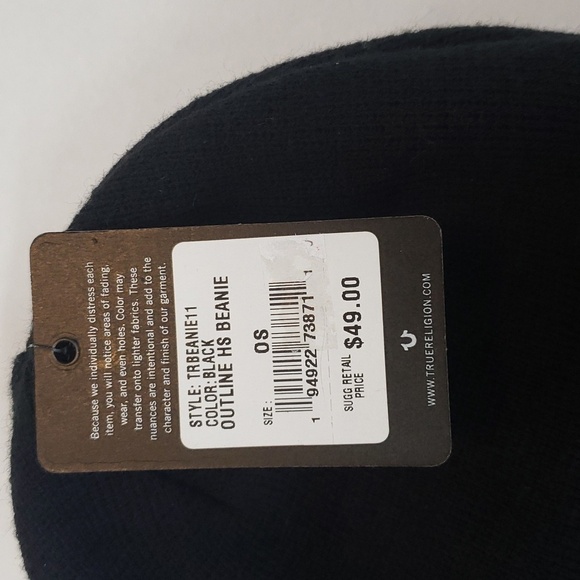 True Religion NWT Men's Outline HS Knit Beanie, Black, One Size - Picture 3 of 6
